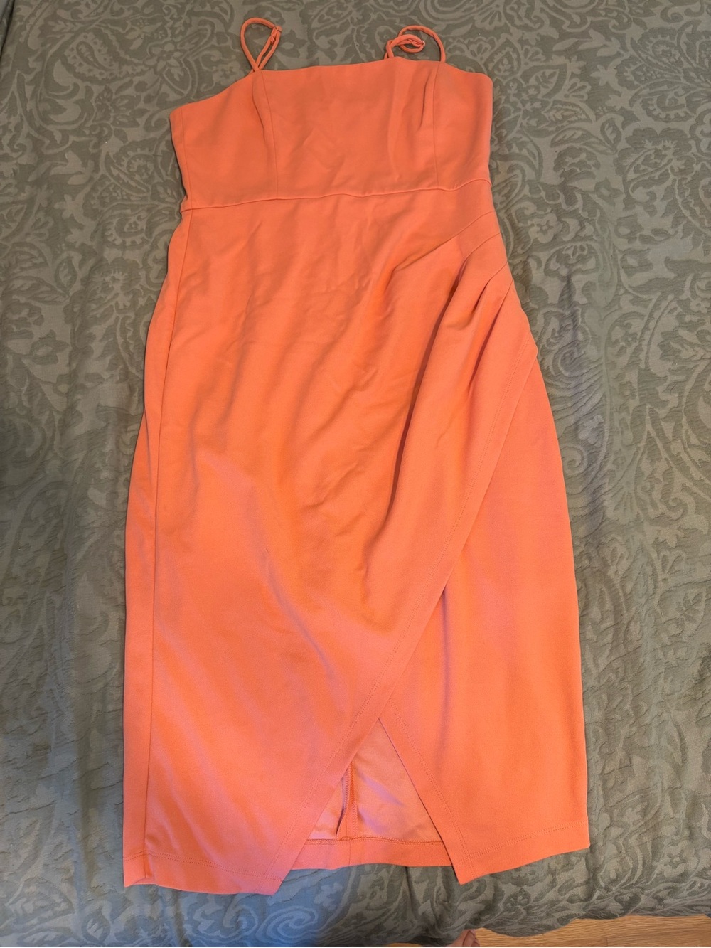 Laundry By Shelli Segal Coral-Peach Midi Wrap Dress